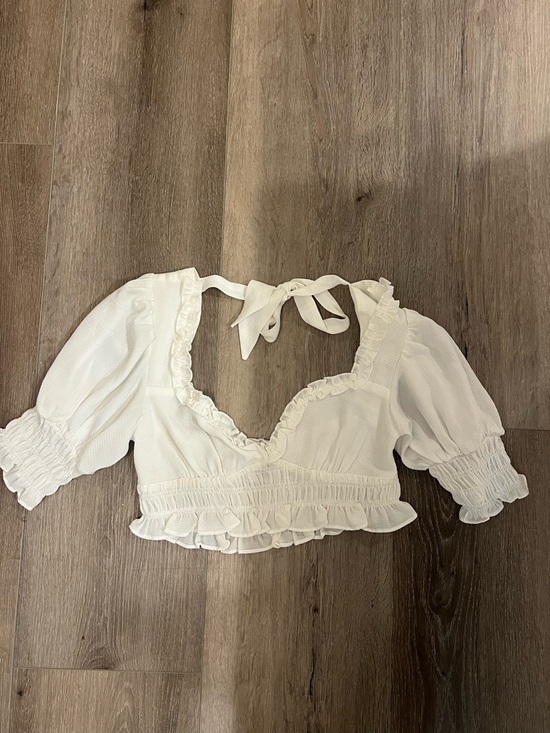 Princess Polly Tops - Princess Polly White Ruffle Smocked Crop Top